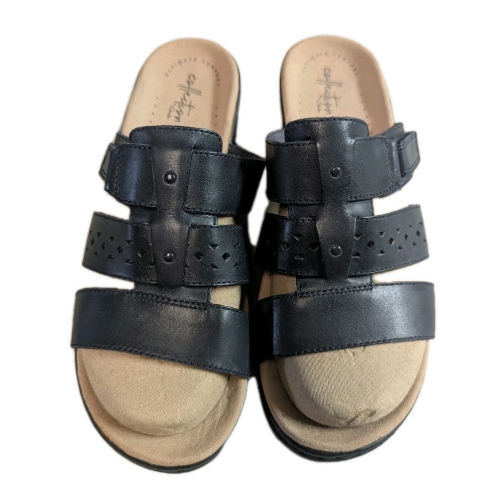 Clarks Collection Ultimate Comfort Black Leather Slides - Women's Size 11 Wide